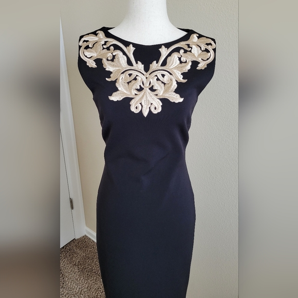 Ted Baker Black Bodycon Embroidered Dress Size 2 - Picture 2 of 5